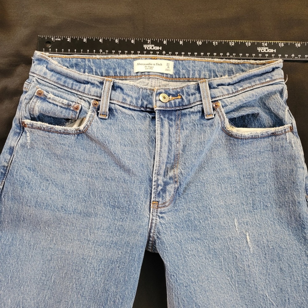 ABERCROMBIE & FITCH THE BAGGY LOW RISE WOMENS 27(30" WAIST) DENIM JEANS RAW HEM - Picture 5 of 6
